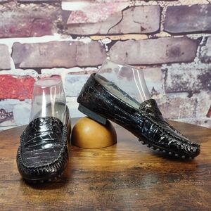 Kurt Geiger Croc Embossed Patent Leather Driving Moc
